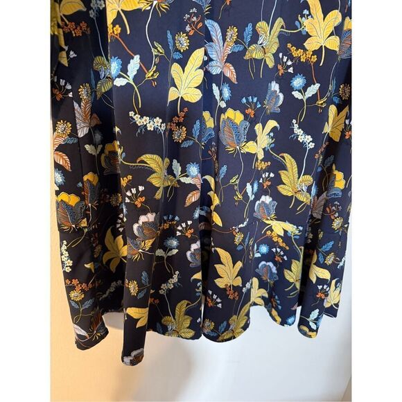 Loft Plus Size 14 Long Sleeve Peasant Shift Dress Navy Blue Floral Leaf Print - Picture 10 of 16